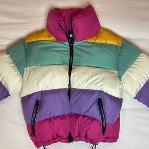 rainbow/pastel cropped puffer jacket